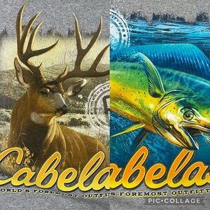 Cabela’s Gray Graphic Tees 2XL Duo Pack Fish Graphic Shirt Deer Outdoor